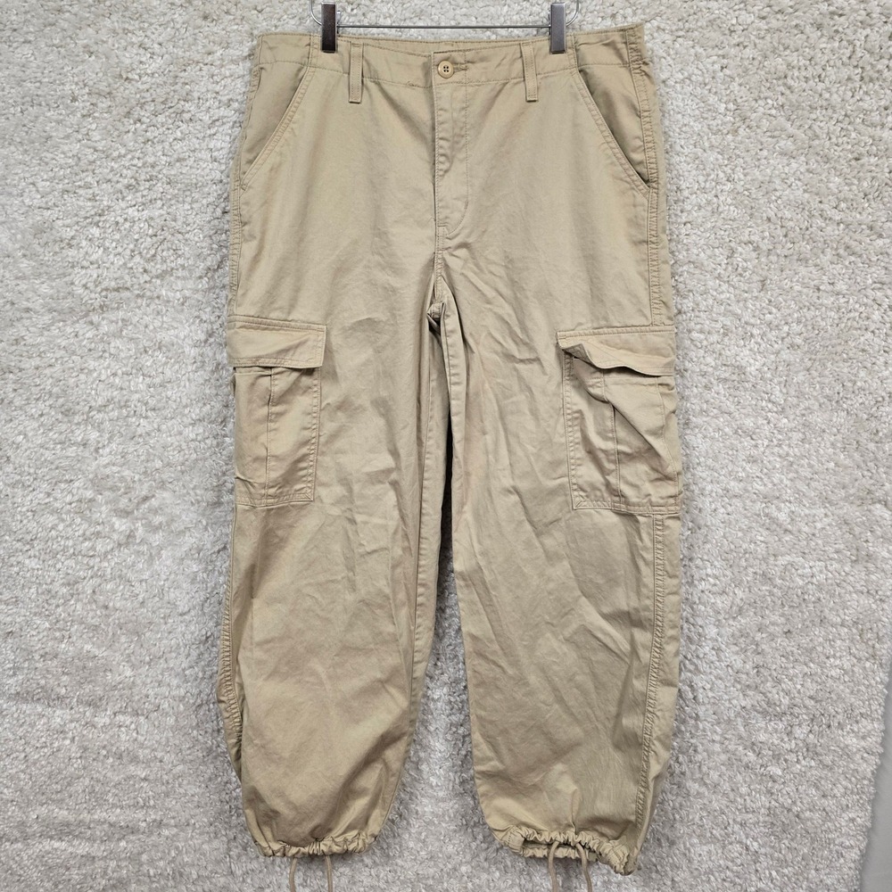 Levi's '94 Baggy Cargo Pants Women's Size 31 Tan Khaki Drawstring Hem Utility